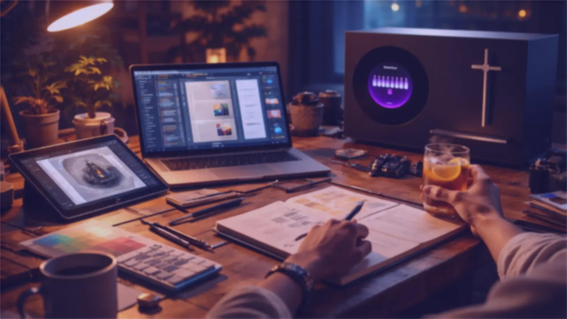 Late nights, deep work scene